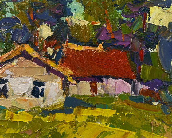 Image 1 of Original Oil Painting Summer Village Landscape Quiet evening dreams