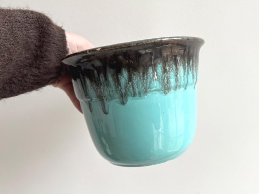 1x Grote Vintage Turquoise Keramiek Bloempot – plantenbak, Ceramic (photo 2 of 7)