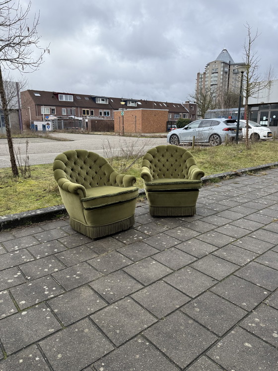 Image 1 of 2 fauteuils cocktail vintage en velours des années 60