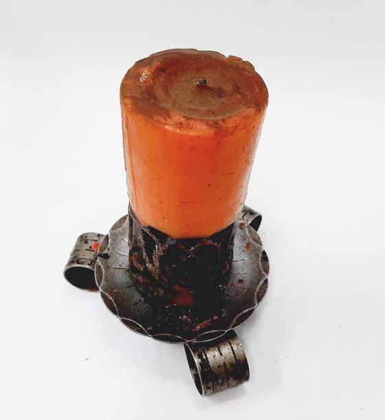 Image 1 of Candélabre vintage en fer forgé des années 70 avec une bougie
