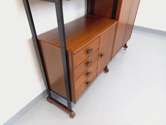 Image 1 of Vintage Italian teak and metal double modular bookshelf from the 60s