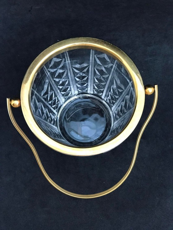 Image 1 of Cubitera de cristal y metal dorado Val Saint Lambert