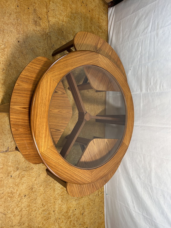 Image 1 of Mid-Century Retro Vintage Teak Round Coffee Table with 3 Nesting Side Tables by G Plan – 1960 Elegant Design | Functional Versa
