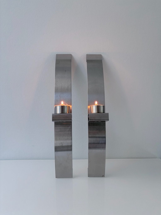 Set aus 2 Edelstahl Wandkerzenhaltern / Wandvasen Design