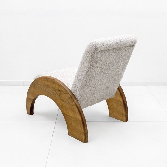 Image 1 of Ensemble fauteuil et repose-pieds en bois courbé et bouclé ivoire