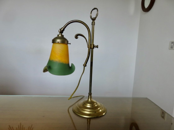Large Art Nouveau Lamp, Bronze and Marbled Glass, France – A.FRANCE, Table lamps (photo 3 of 13)