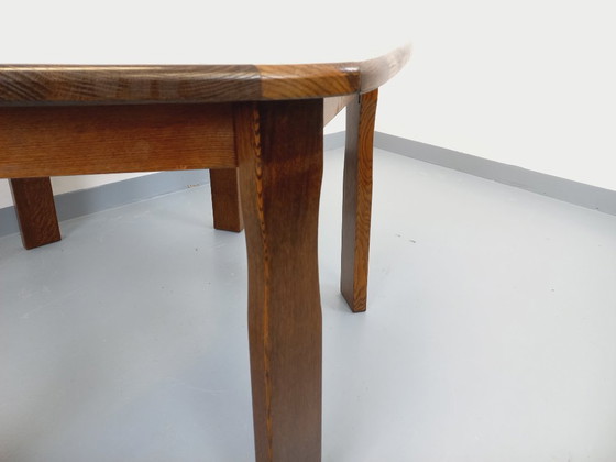 Image 1 of Vintage brutalist hexagonal oak dining table from the 1950s with extension