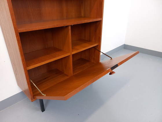 Image 1 of Vintage Scandinavian Modernist Storage Bookcase in Teak and Black Metal from the 60s