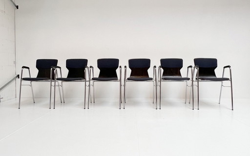 Satz von 6 gepolsterten Eromes Pagholz-Stühlen, 1960er Jahre