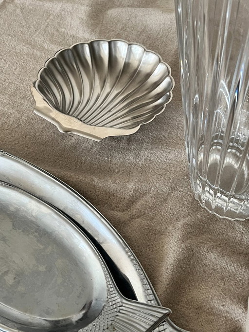 coupelle / vide poche vintage en forme de coquillage en métal (inox)