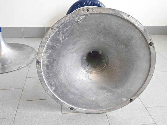 Image 1 of PAIRE DE TABOURETS DE BAR VINTAGE 1970 SIMILI-CUIR BLEU & ALUMINIUM DLG KNOLL