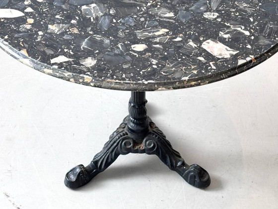 Image 1 of Eleganter dunkler Bistrotisch mit Marmorplatte, 1980er Jahre
