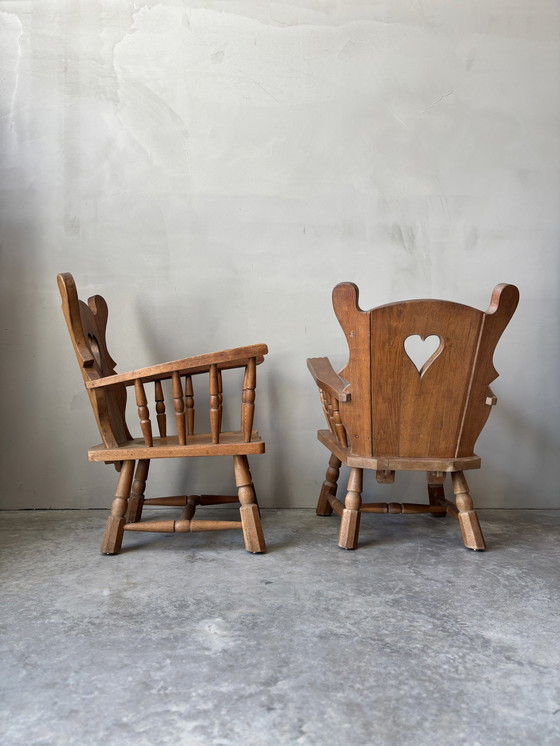 Image 1 of Set di 2 poltrone brutaliste in rovere massiccio