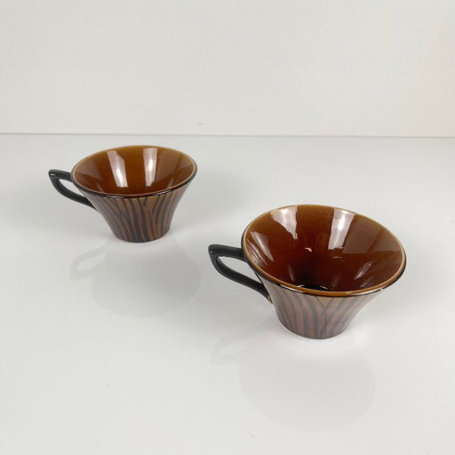 "Domino" coffee/tea cup duo, Sarreguemines, 1960