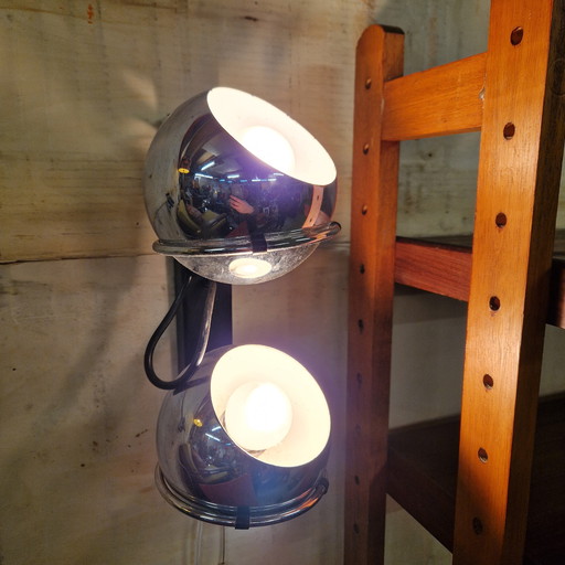 Vintage Rake Wandlampe mit Glühbirnen, 60er Jahre, Chrom-Wandlampe
