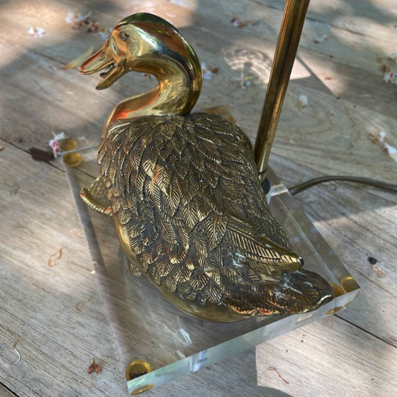 Image 1 of Brass Duck Table Lamp Vintage 70s on Acrylic Base