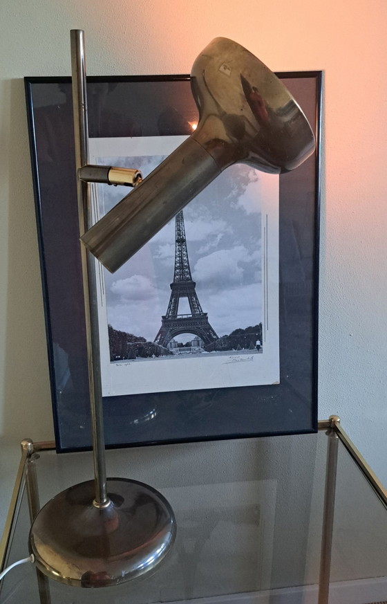 Vintage gold-colored metal table desk lamp adjustable head, Table lamps (photo 11 of 12)