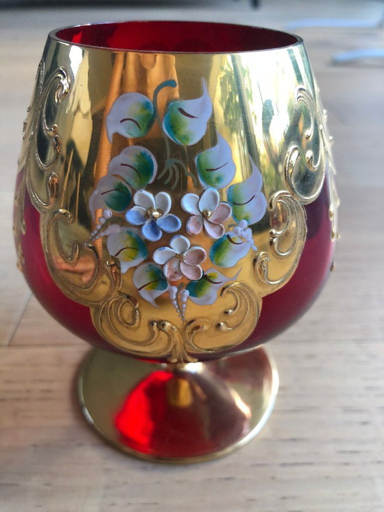 Image 1 of 6 glazen met steel - Murano rood glas