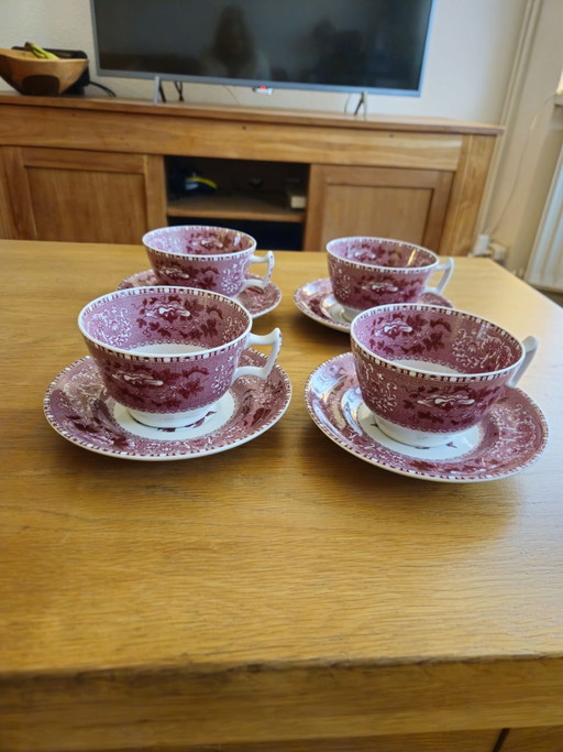 4 grote kop en schotels Spode Camilla Pink