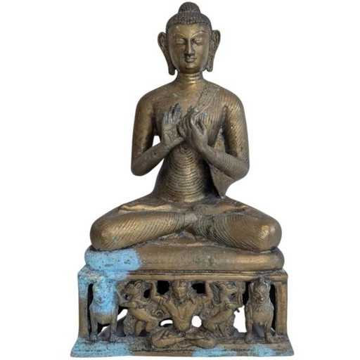 Sitzender Shakyamuni Buddha mit predigender Mudra – bronzene Tempelstatue