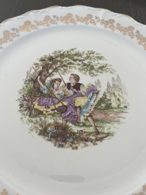 Image 1 of Piatto da portata vintage Digoin Fragonard Ø 29,5 cm | Porcellana francese con bordo dorato