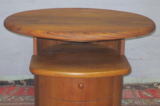 Image 1 of Solid Teak Oval Coffee Table with Swivel Top by Silkeborg, Denmark 1960s