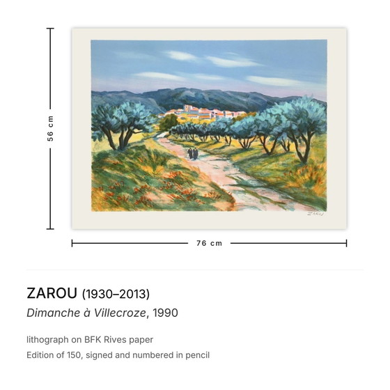 Image 1 of ZAROU Dimanche à Villecroze Litografía firmada 1990