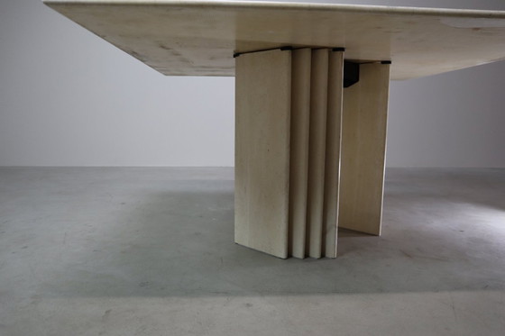 Image 1 of  Esstisch aus Travertin mit skulpturalem Sockel, Italien 1960er Jahre