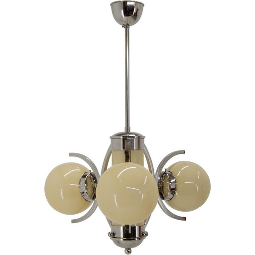 Vintage art deco glass chandelier, 1930
