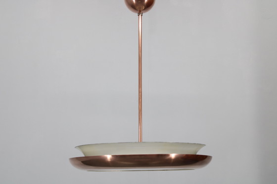 Image 1 of 1930s Bauhaus "UFO" Chandelier in Copper Finish by Josef Hurka, Czechoslovakia