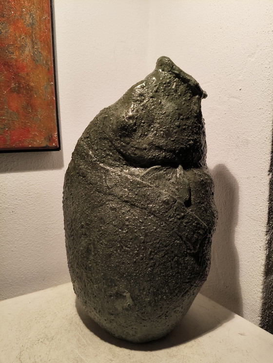 Image 1 of Vintage design modernist heavy handmade ceramic vase stylized fish