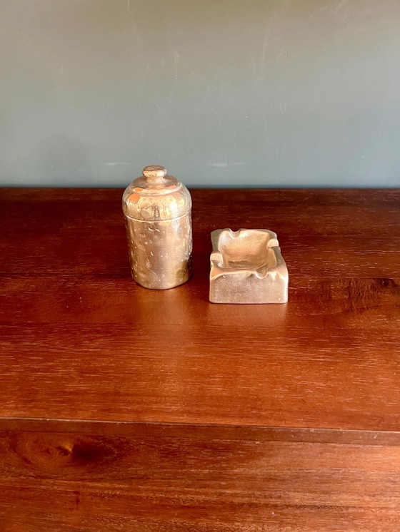 Set Fumo Ottone Pesante Mid-Century, Posacenere e Porta Sigarette, Anni '60, Punzonato – Oggetti decorativi (photo 5 of 8)