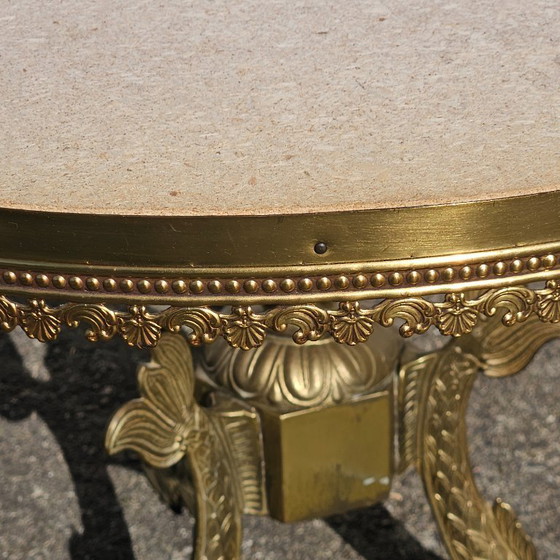 Image 1 of rench Víntage Marble and Bronze Coffee Table-round Cocktail Table-Style Louis XV-60s