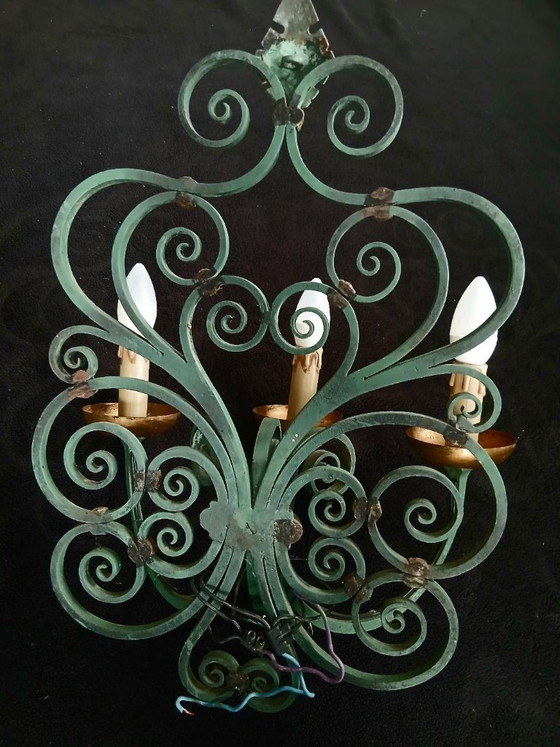 Image 1 of PAIR OF ANTIQUE WROUGHT IRON WALL LIGHTS BY GILBERT POILLERAT, Baroque, 1940