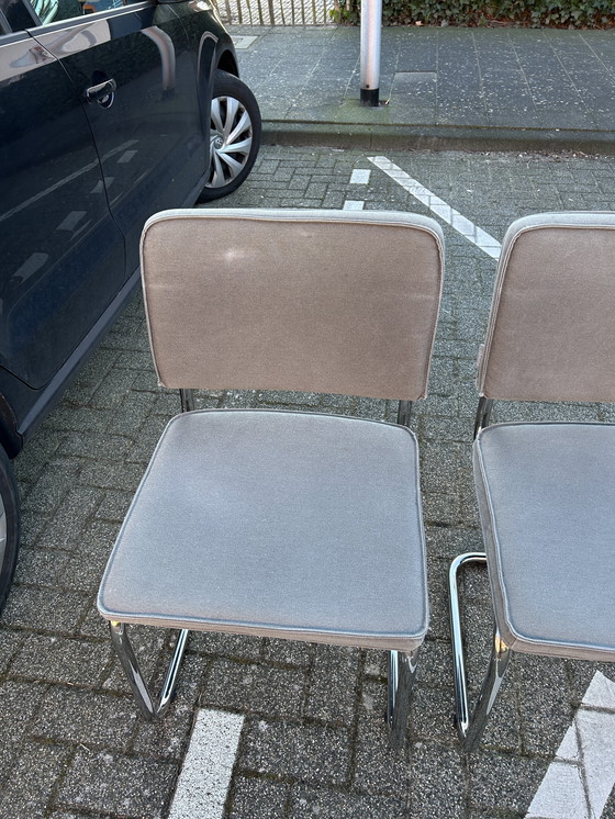 Image 1 of 6 Pure Brushed Cotton Chairs with Chrome Tubular Frame
