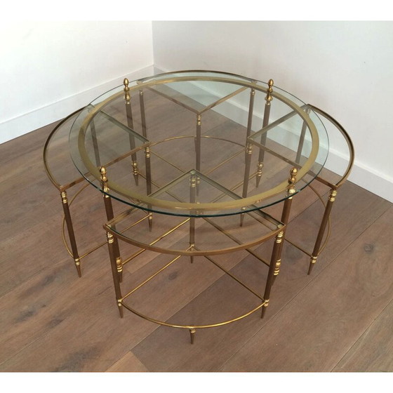 Image 1 of Round vintage Neoclassical Brass Coffee Table, 1970