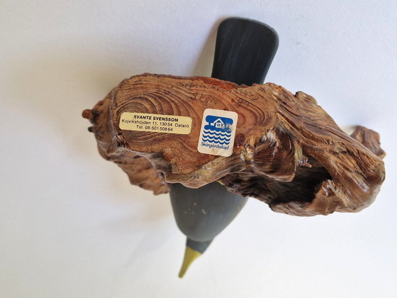 Svante Svensson - Wooden Cormorant Sculpture on Tree Trunk - Signed (photo 8 of 8)