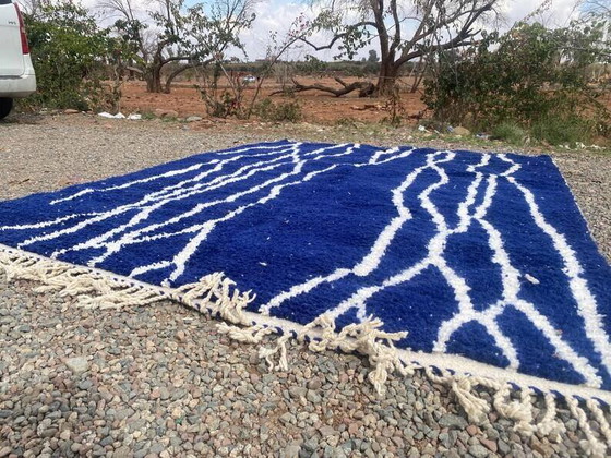 Marokkaans blauw gedecoreerd vloerkleed 200cmx300cm – Vloerkleden en tapijten, Wool, Bohemian (photo 7 of 10)