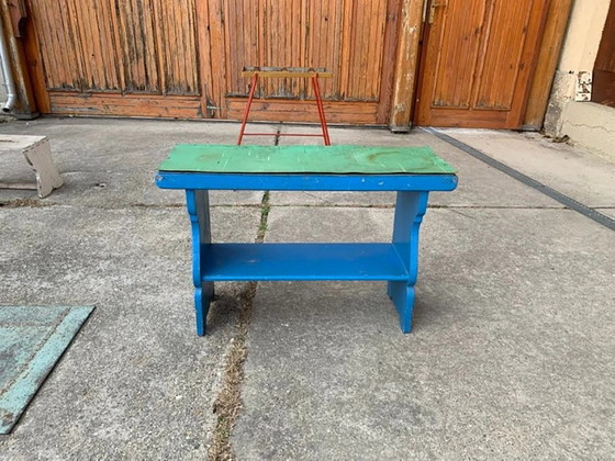 Vintage Blue Painted Wooden Bench – Benches, Plastic, Mid Century Modern (photo 7 of 7)