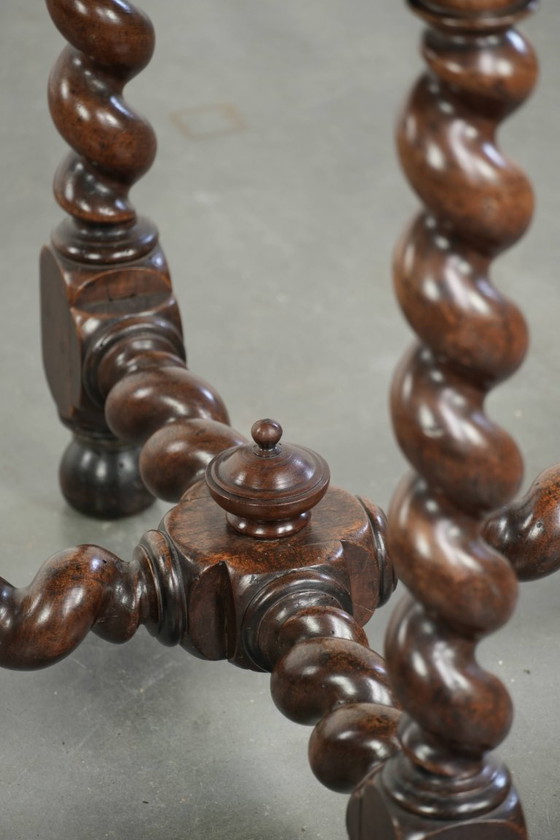 Image 1 of Very special antique English walnut side/center table with beautiful turned legs and an octagonal top from ca. 1680.
