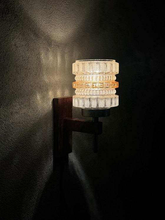 Image 1 of Vintage wall lamp with glass and wood