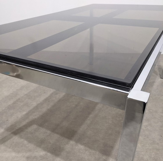 Image 1 of 1970s glass dining table or desk Chrome steel 