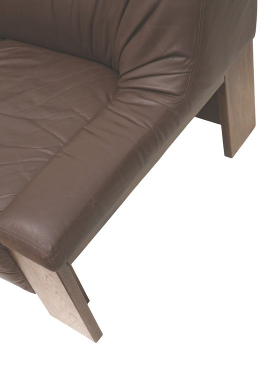 Image 1 of Brutalist 2-Seater Leather Sofa - Brown Leather with Wenge Wood Frame