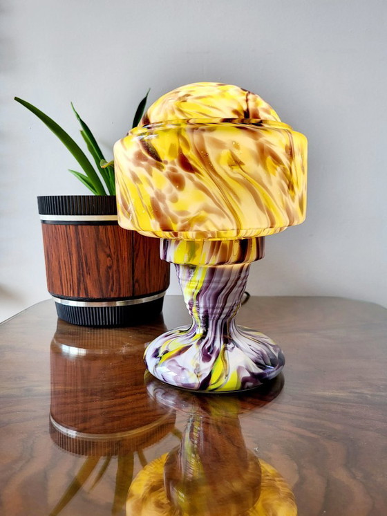 Image 1 of Lampe de table Art déco en verre opalin multicolore, Verreries de Scailmont, Henri Heemskerk, Belgique,années 1930