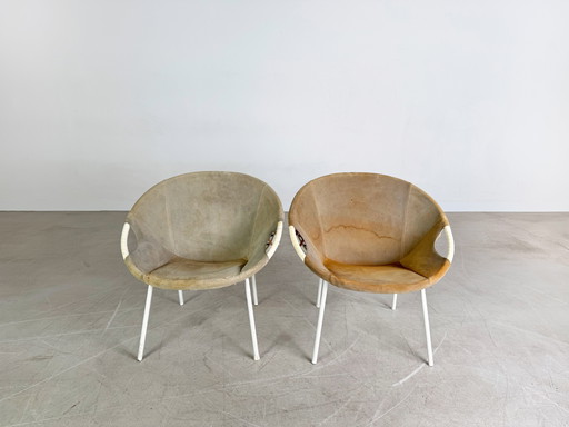 Set van 2 originele midcentury fauteuils Lusch & Co Baloon Chair suède