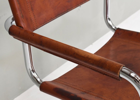 Image 1 of Chaise Mart Stam S34 en chrome et cuir selle par Fasem – années 1970