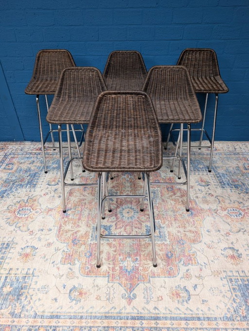 6x Vintage Barkrukken, Rohé Noordwolde, Jaren 60 – Rattan (photo 2 of 19)