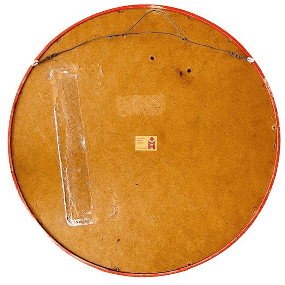 Image 1 of Mid-century space age spiegel oranje hout O.W. Hack 1960's