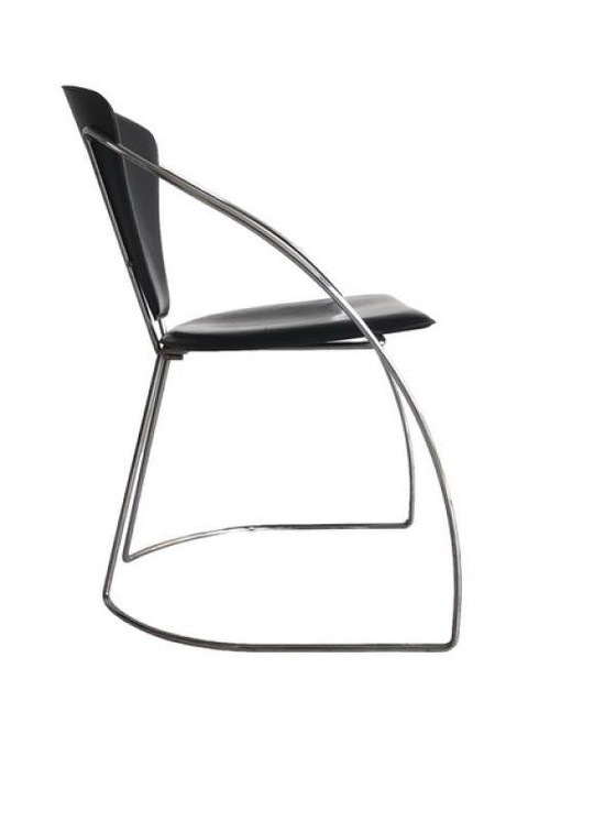 Vintage Chromed Steel & Black Skai Chairs, 1980s, Set of 4 – Dining chairs, Design (photo 3 of 6)