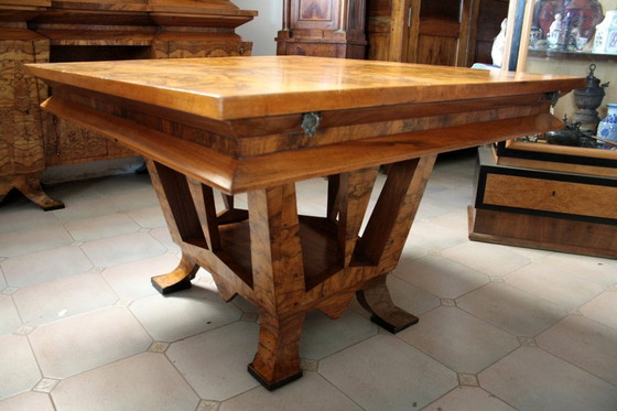 Image 1 of Table de salle à manger Art Déco, bois d'olivier, Italie, Rome, design unique, 1933